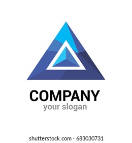 Vector logo template for business company. Illustration of triangle in blue color . Construction logotype. EPS10. Can be used for e-commerce, building, high-tech innovation companies. App icon.