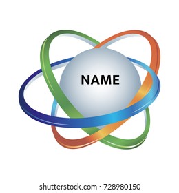 Vector logo template for business company. Abstract logotype. Illustration of planet with multicolor intersecting orbits or rings. 3d design. EPS10.