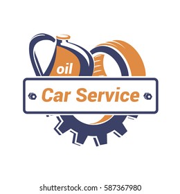 Vector logo template for car service, vehicle maintenance station. Car repair icon. Illustration of  auto parts. Creative idea for auto repair logotype. EPS10.