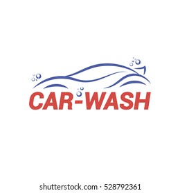 Vector logo template for car-wash. Illustration of car with bubbles.