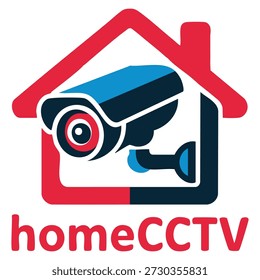 Vector logo template CCTV home with camera and house symbol ideal for technology security services smart home branding monitoring solutions or tech identity design