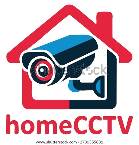 Vector logo template CCTV home with camera and house symbol ideal for technology security services smart home branding monitoring solutions or tech identity design