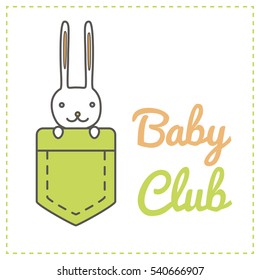 Vector logo template for child center. Illustration of little rabbit
in the pocket.
