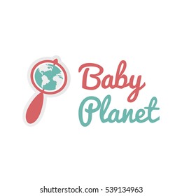 Vector logo template for children's center  on a white background. Icon of baby's rattles in the form of the globe. 