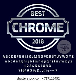 Vector Logo Template. Chrome Alphabet set of letters, numbers and symbols. Silver Font contains Graphic Style