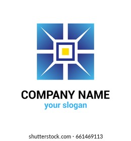 Vector logo template, consisting of squares. A view of the roof from above. Logotype for construction companies, high-tech innovation, e-commerce.