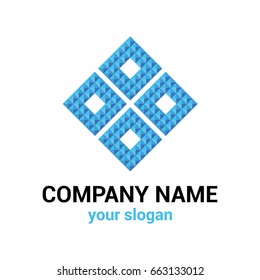 Vector logo template for construction companies, high-tech innovation, e-commerce.Big blue square consisting of four squares. Design elements. EPS10.