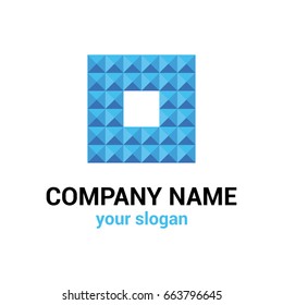 Vector logo template for construction companies, high-tech innovation, e-commerce. Illustration of blue square consisting of small triangles. Design elements. EPS10.