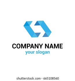 Vector logo template for construction companies. Illustration of a square in 3d, letter C or plan of a room. Design elements. EPS10. Abstract logotype in blue color.