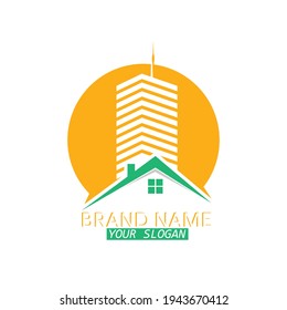 Vector logo template for construction company, company, repair business, sale, purchase of rental and rental housing and office space. Illustration isolated on a white background
