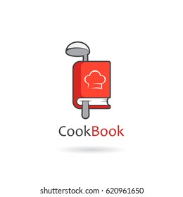 Vector logo template cookbook with a ladle. Recipe book.