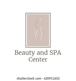 Vector logo template for cosmetology center or beauty salon. Silhouette of a slender woman.Women fitness logotype. SPA icon. EPS10.