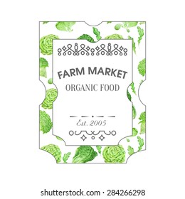 Vector logo template with decorative watercolor salad pattern.
