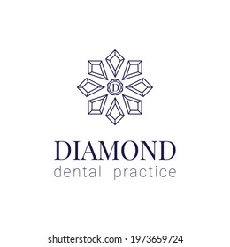 Vector logo template for dental practice. Elegant illustration in geometry style with letter D and diamond.