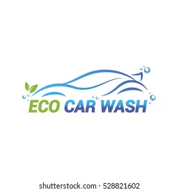 Vector Logo Template For Eco Car Washing. Car Wash Icon In Blue Color Isolated On White Background. Washing Car Label.