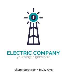 Vector logo template for electric company. Power line with electricity sign. Electro icon. Design element for logotype. EPS10.