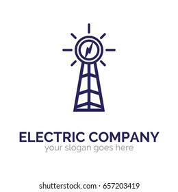 Vector Logo Template For Electric Company. Power Transmission Line With Electricity Sign. Electro Icon. Design Element For Logotype. EPS10.