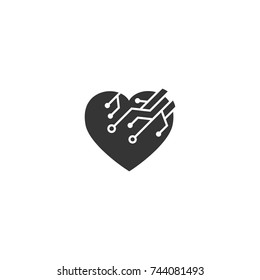 Vector logo template electronic heart. Symbol of technological life. Abstract sign of the processor.