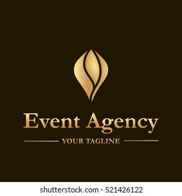 Vector logo template for event agency in gold color.