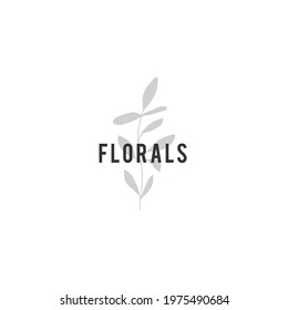 Vector logo template with floral icon. Hand drawn branch with leaves. Simple elegant illustration. For branding and business identity, social media clipart.