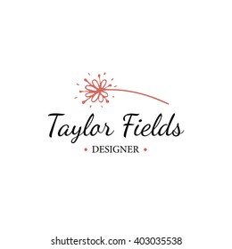 Vector logo template. Floral logotype with red flower. 