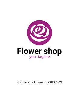 Vector logo template for flower shop or store, floral atelier, floral boutique. Rose icon. EPS10. Creative logotype. Can be used for design of banners.