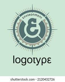 vector logo template in the form of a compass or wind rose with the letter E in the center of the circle 