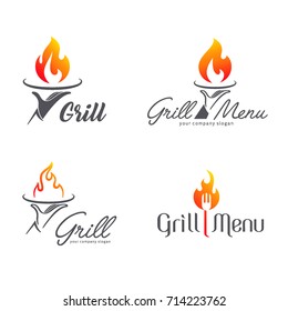 Vector logo template grill restaurant. Design elements set