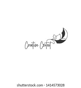 Vector logo template with hand drawn icon, a feather pen. Creative Contest theme. For business identity and branding, for blogs and websites, for writers, designers and artists.