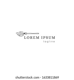 Vector logo template with hand drawn illustration. Witches broom. Business identity and branding. For magic performances, magicians and illusionists.