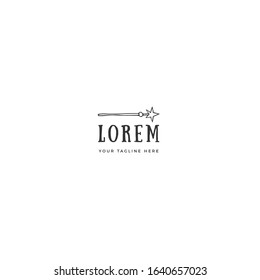 Vector logo template with hand drawn magic wand illustration. Business identity and branding. For magic performances, magicians and illusionists.