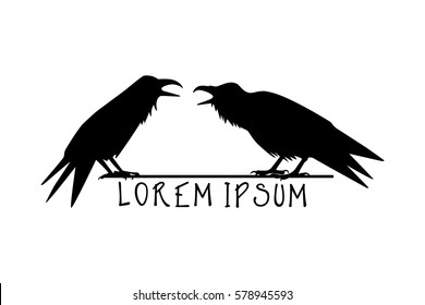 Vector logo template with hand drawn raven silhouettes. 