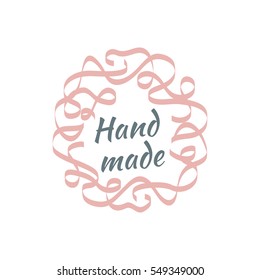 Vector logo template for hand-made products, shops or handcrafted company. Homemade icon. Creative handmade logotype in trendy colors.