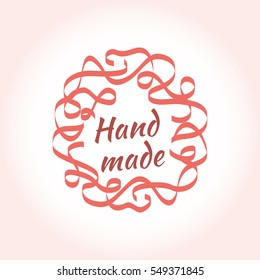 Vector logo template for hand-made products, shops or handcrafted company. Homemade icon. Creative handmade logotype in trendy colors.
