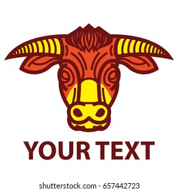 Vector logo template with head of powerful horned bull