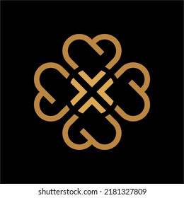 Vector logo template, heart formation forming the letter X in the middle.