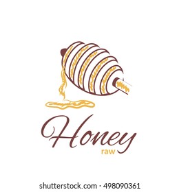 Vector logo template for honey store. Illustration of honey spoon. 
