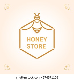 Vector logo template for honey store. Illustration of bee in honeycomb. Can be used for textile design, design of banners, company identity. Creative logotype. EPS10.