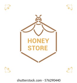 Vector logo template for honey store. Creative logotype. EPS10. Illustration of honeycomb with bee. Can be used for textile design, design of banners, company identity.