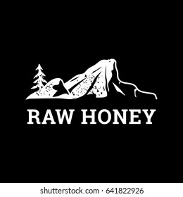 Vector logo template for honey store. High quality logotype. Concept for organic farm products. EPS10. Illustration of a pine growing on rocks.