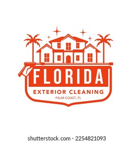 Vector Logo Template for House Cleaning Business. Exterior Cleaning Service Logo Design. Florida Palm House Logo