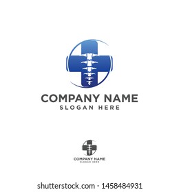 Vector logo template. Human spine with helix isolated silhouette illustration. Spine pain medical center, clinic, rehabilitation, diagnostic, surgery logo element. Flat modern silhouette illustration.