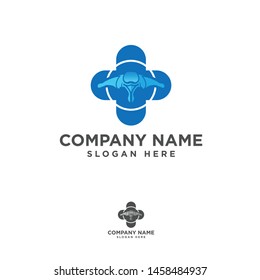 Vector logo template. Human spine with helix isolated silhouette illustration. Spine pain medical center, clinic, rehabilitation, diagnostic, surgery logo element. Flat modern silhouette illustration.