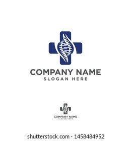 Vector logo template. Human spine with helix isolated silhouette illustration. Spine pain medical center, clinic, rehabilitation, diagnostic, surgery logo element. Flat modern silhouette illustration.