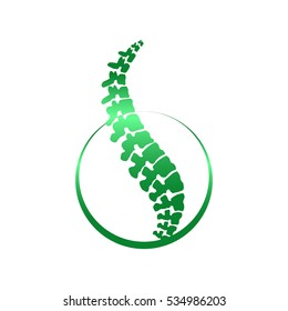 Vector logo template. Human spine isolated silhouette illustration. Spine pain medical center, clinic, rehabilitation, diagnostic, surgery logo element. Flat modern silhouette illustration. Scoliosis