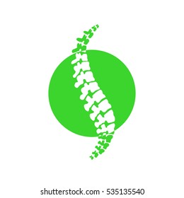 Vector logo template. Human spine isolated silhouette illustration. Spine pain medical center, clinic, rehabilitation, diagnostic, surgery logo element. Flat modern silhouette illustration. Scoliosis