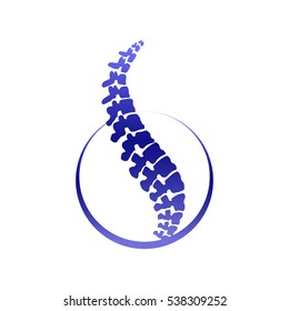 Vector logo template. Human spine isolated silhouette illustration. Spine pain medical center, clinic, rehabilitation, diagnostic, surgery logo element. Flat modern silhouette illustration. Scoliosis