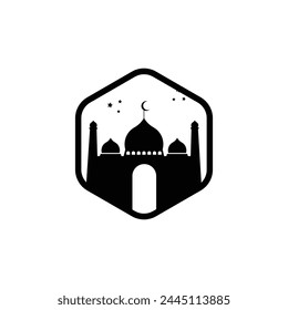 vector logo template and illustration of mosque with hexagon frame good for your design