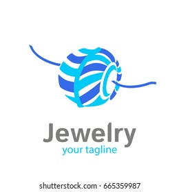 Vector logo template for jewelry shop or store. Illustration of striped blue bead on string. EPS10. Design element for jewel. Simple and modern logotype.