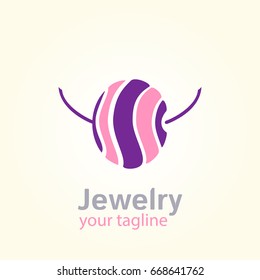 Vector logo template for jewelry shop or store. Illustration of bead on string. EPS10. Design element for jewel. Simple and modern logotype.